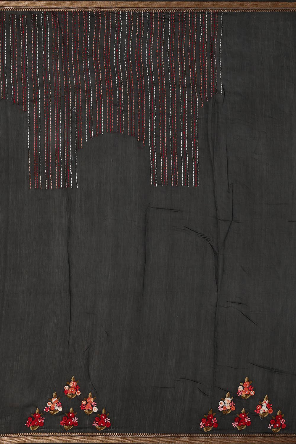 Image of Embroidered Tussar Silk Black Saree